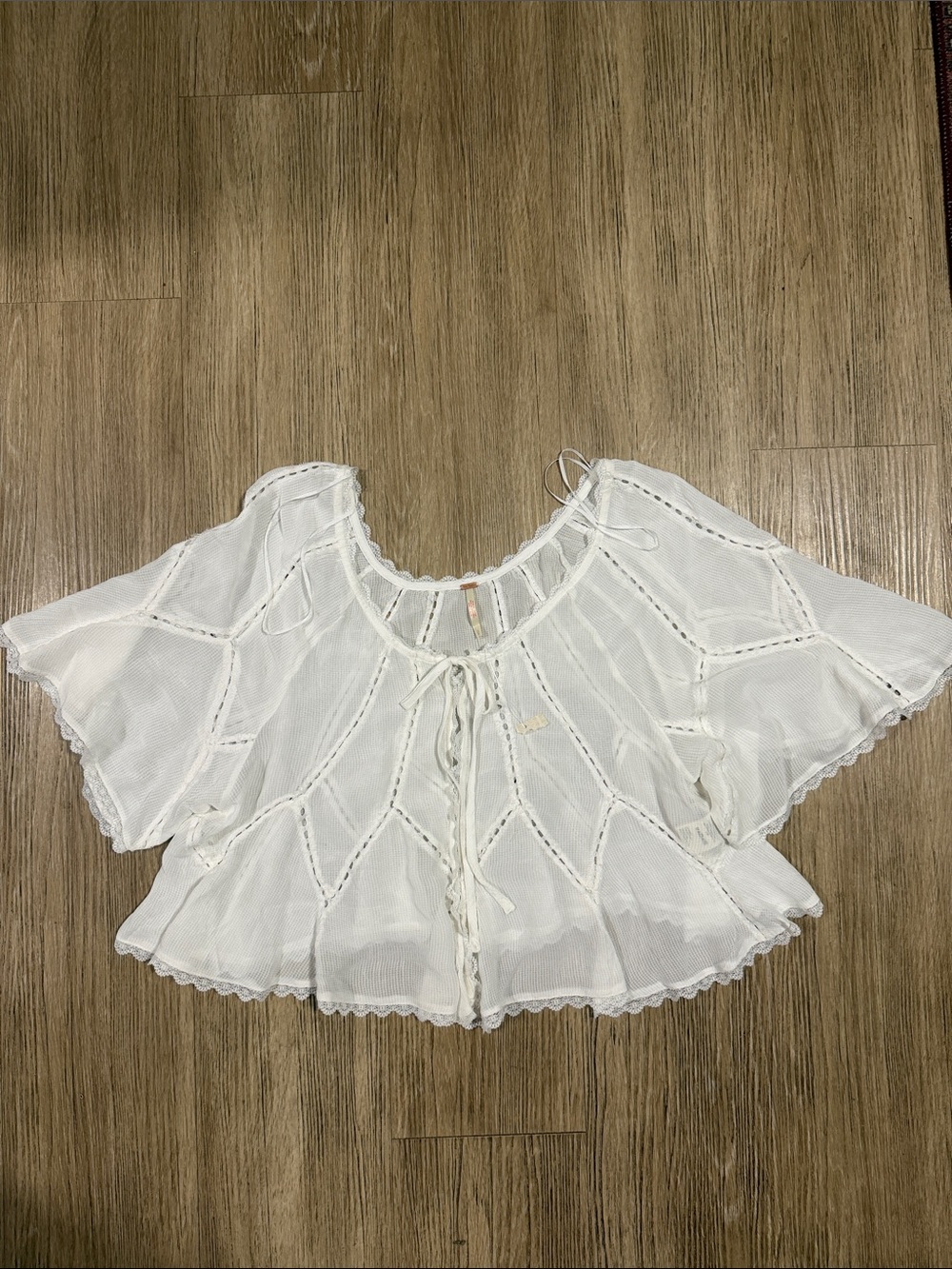 Free Peopls White Boho Tie-Front Peasant Top S